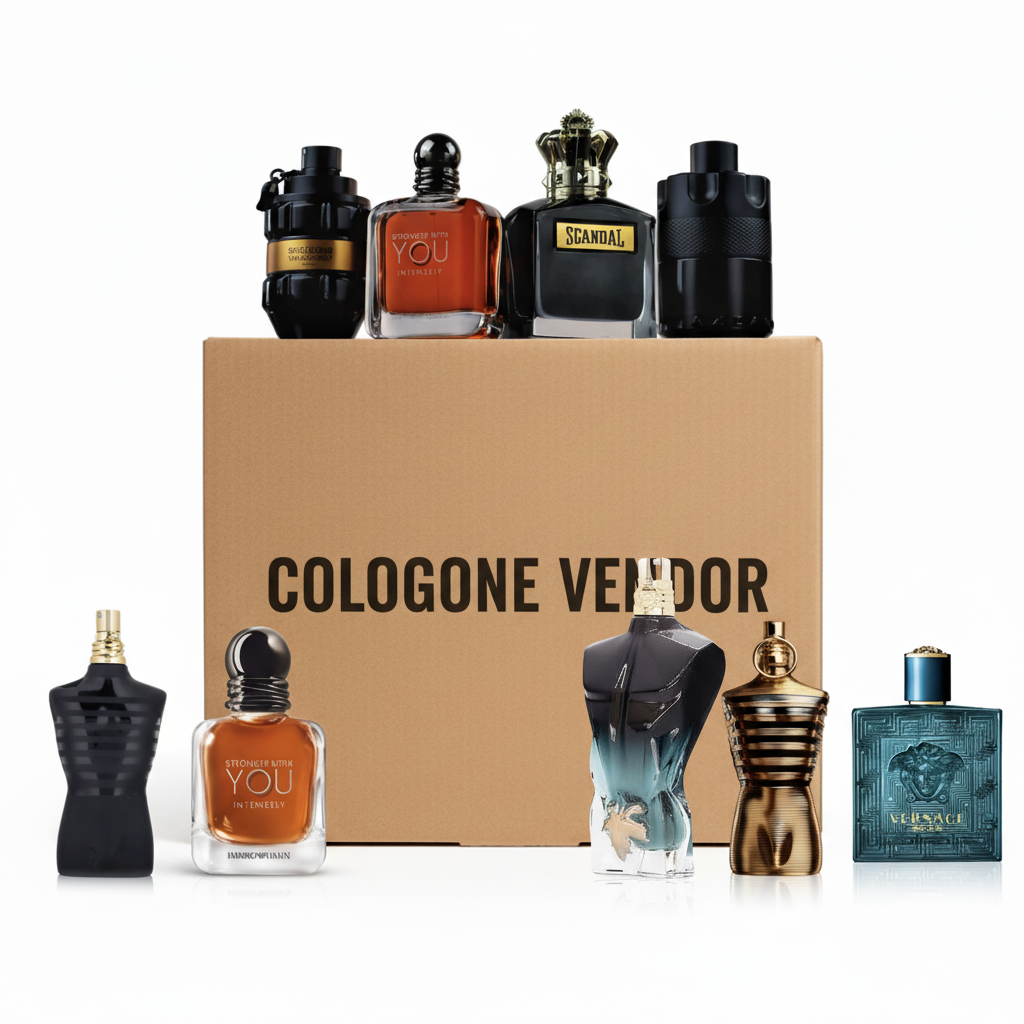 Cologne Vendor with Fragrances on Box